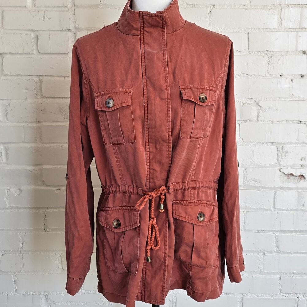 Black Label by C'est Toi Terracotta Rust Utility Anorak Field Jacket 100% Tencel